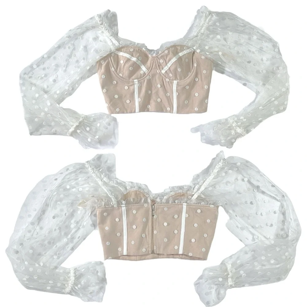 White Sheer Polka Dot Top - Picture 4 of 12